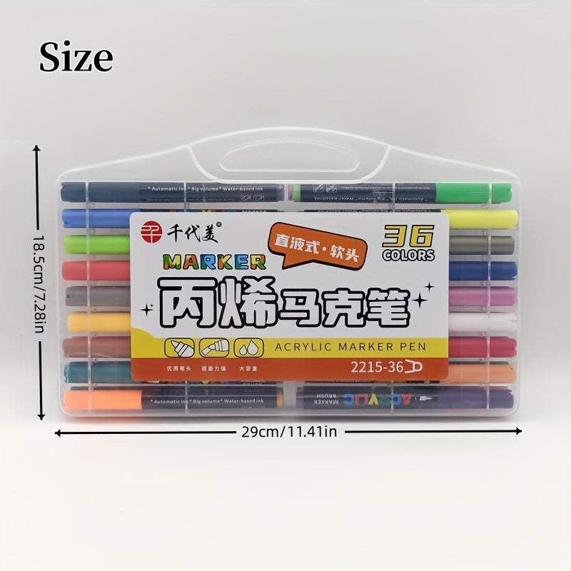 36pc Acrylic Marker Set Soft Grip Medium Tip Waterproof Ideal for Art and Crafts