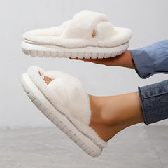 Women's Fuzzy Platform House Slippers Open Toe Casual Home Slides