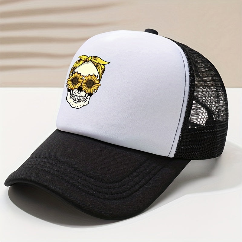 Adjustable Unisex Baseball Cap with Skull Print for Outdoor Sport