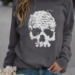 Halloween Skull Print Sweatshirt Long Sleeve Crew Neck Women's Clothing