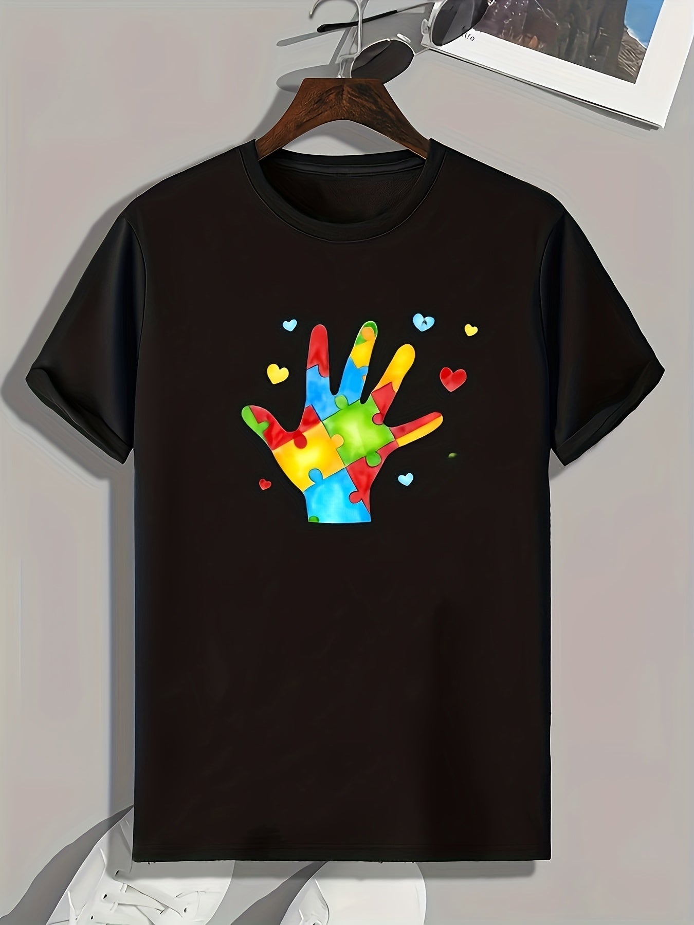 Hand Pattern Print Men's Sports T-shirt for Fitness Activities