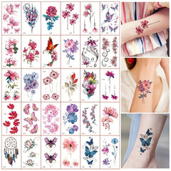 30 Sheets Flowers Temporary Tattoos For Women Waterproof Body Art Stickers