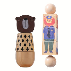 Kids' Wooden Face Rotatable Puzzle Toy Animal Screw Nut Combination Toys