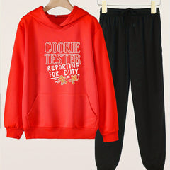 2pcs Gingerbread Man Print Hoodies Jogger Pants Set Girls Christmas Gift