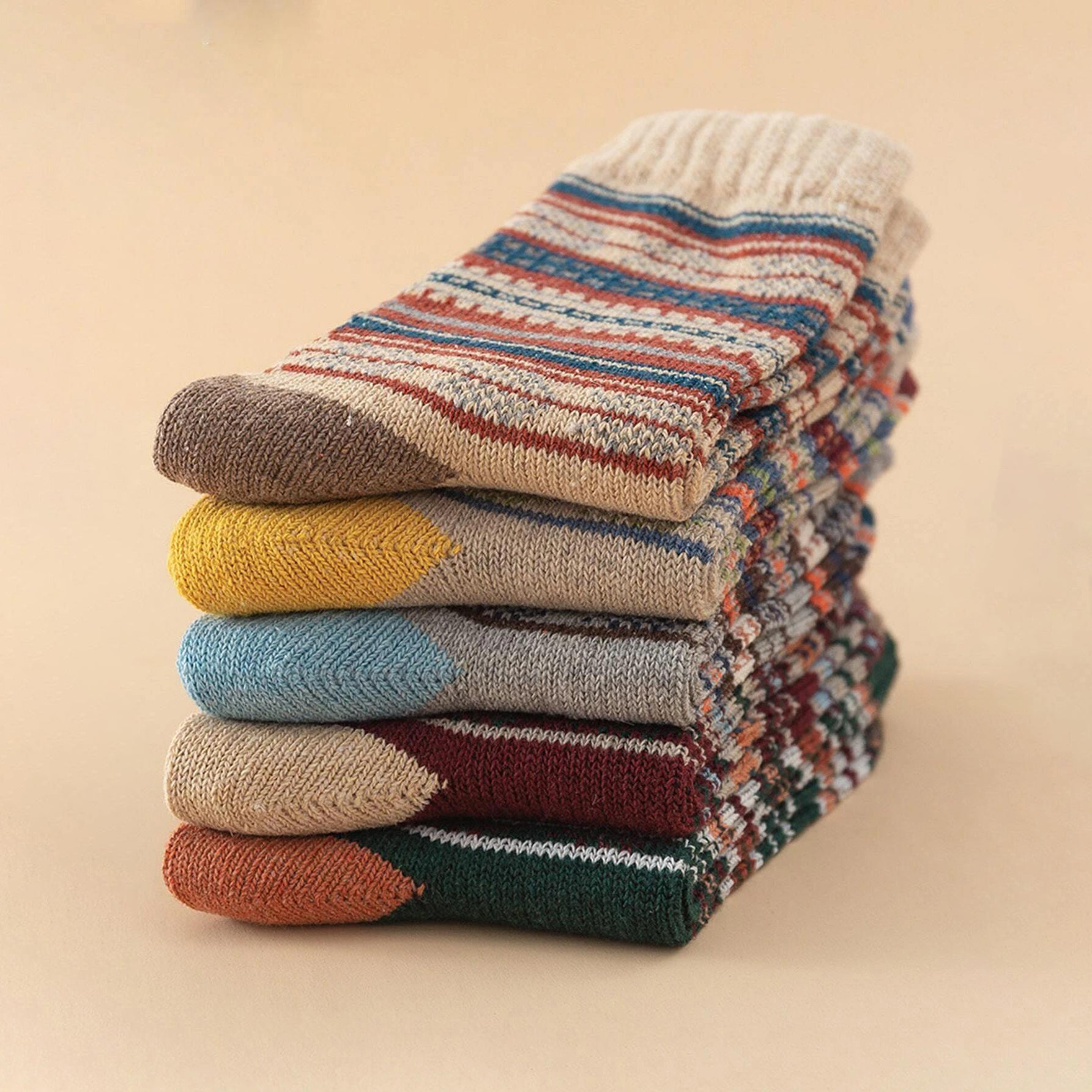 5 Pairs Women's Striped Thermal Crew Socks