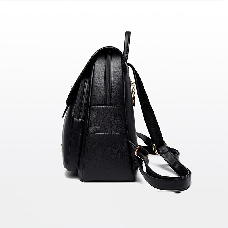 Faux Leather Buckle Flap Backpack for Women