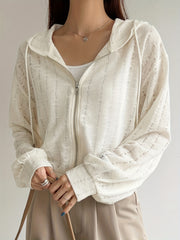 Drawstring Zipper Ripped Hoodie Long Sleeve Outwear