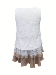 Summer Lace Top & Layered Skirt Set for Women