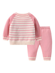 2pcs Baby Boys Bear Embroidery Sweater & Knit Pants Set Clothes