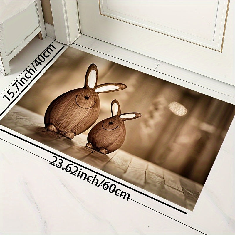 Rabbit Pattern Kitchen Mat Wooden Striped Carpet Washable Rug