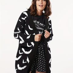 Bat Pattern Knit Cardigan Open Front Sweater Women's Clothing
