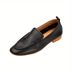 Women's Solid Flat Loafers Retro Leather Slip On Shoes Comfortable Walking Shoes