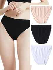 3pcs Solid Briefs Comfy & Breathable Panties Women's Lingerie