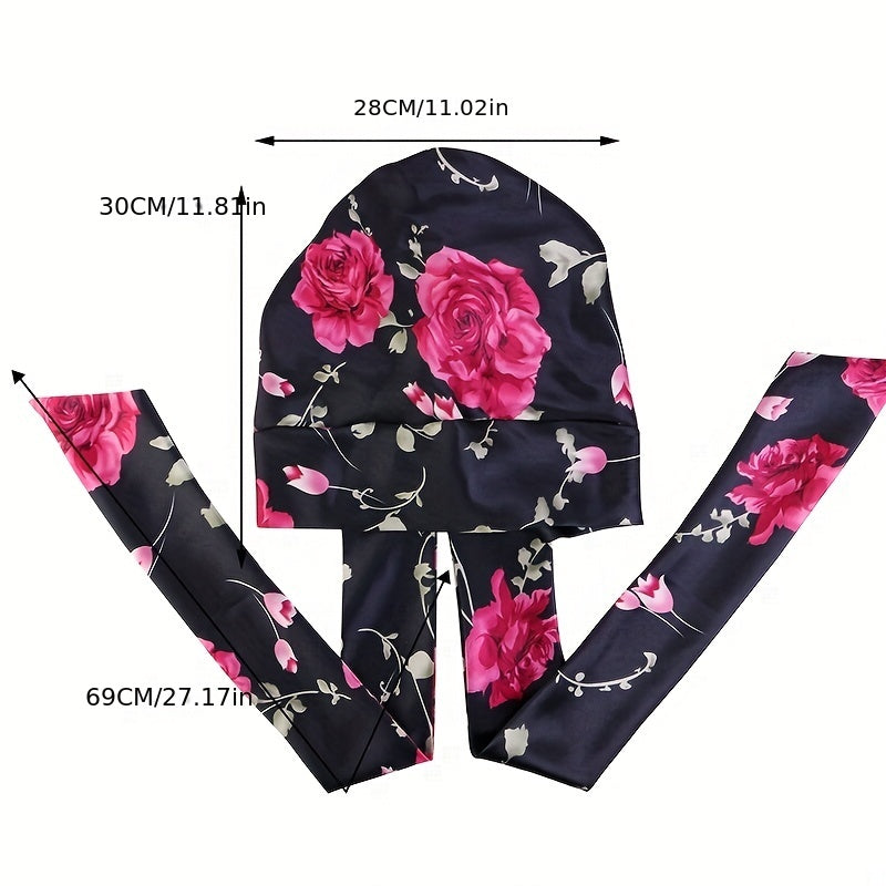 Soft Lace Up Satin Turban Cap Floral Head Wraps Women Ramadan Beanie Bonnet