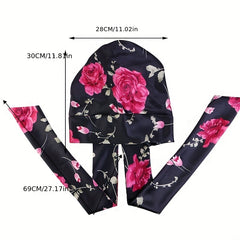 Soft Lace Up Satin Turban Cap Floral Head Wraps Women Ramadan Beanie Bonnet