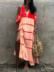 V Neck Cover Up Dress Loose Fit Beachwear Kaftan Women's Swimwear