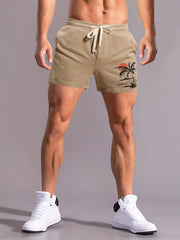 Coconut Tree Print Men's Comfy Shorts Drawstring Casual Loose Shorts