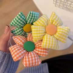 Girls Sun Flower Head Rope Plaid Fabric Hair Tie