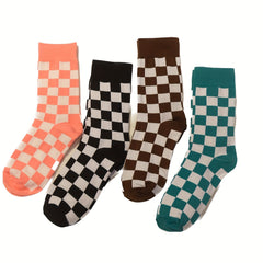 12 Pairs Plaid Crew Socks Comfy & Breathable All match Sports Socks