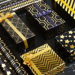 2pcs Golden Gift Wrapping Paper Geometric Pattern Hot Stamping Bright Surface