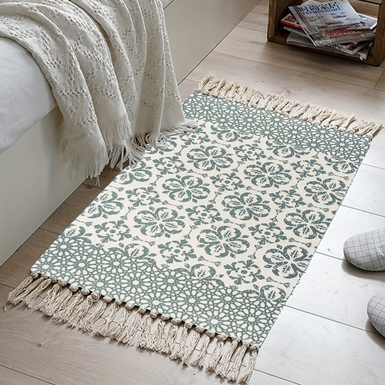 Boho Rainbow Tassel Mat, Cotton Linen, Room Decor