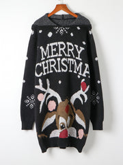 Christmas Elk Print Hooded Sweater Dress for Women