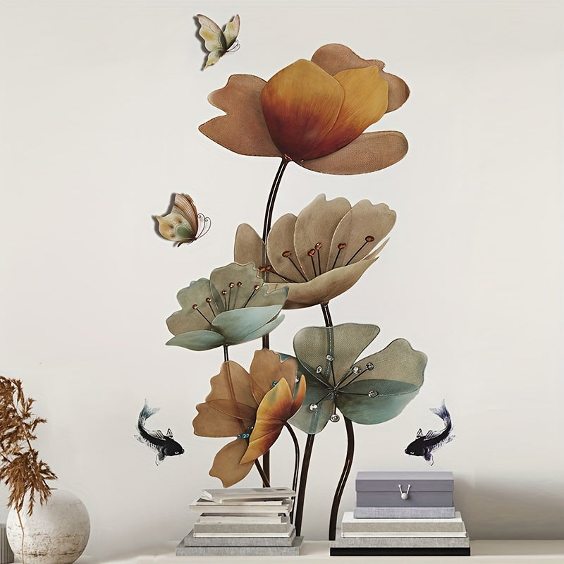 Chinese Style Lotus Carp Wall Sticker, Home Decoration, Waterproof, Removable