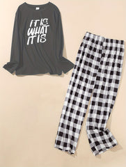 Lounge Set Women's Plus Tee & Plaid Pants Paj