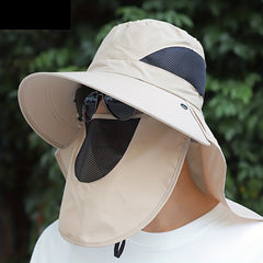 Breathable Wide Brim Bucket Hat With Neck Flap