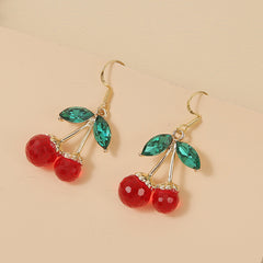 Red Crystal Cherry Drop Dangle Earrings Women's Jewelry Gift