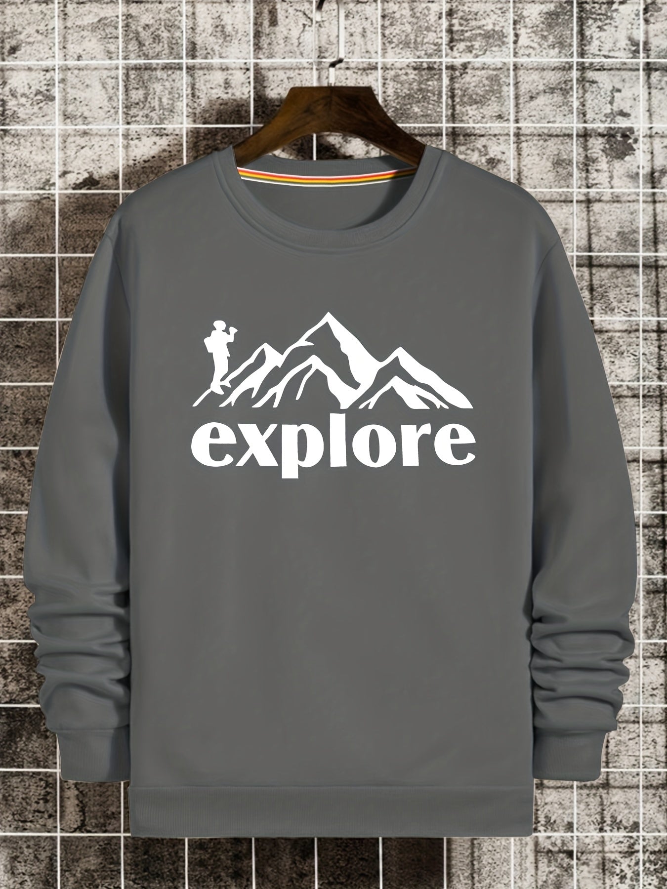 Graphic Mountain Print Sweatshirt Men's Casual Crew Neck Pullover Sweatshirt