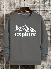 Graphic Mountain Print Sweatshirt Men's Casual Crew Neck Pullover Sweatshirt