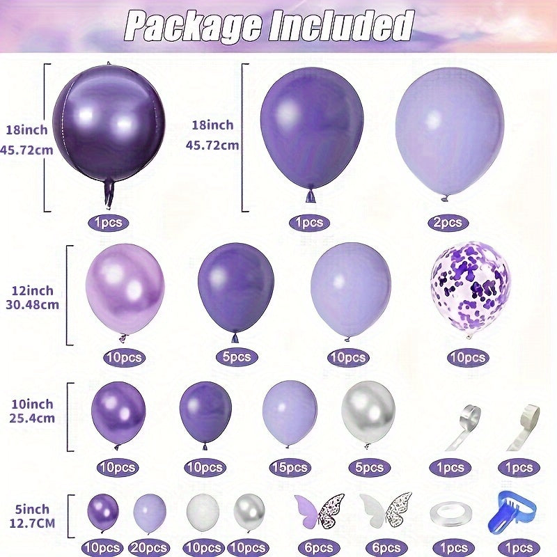 145Pcs Purple Balloons Garland Arch Kit Butterfly Baby Shower Decorations Girl