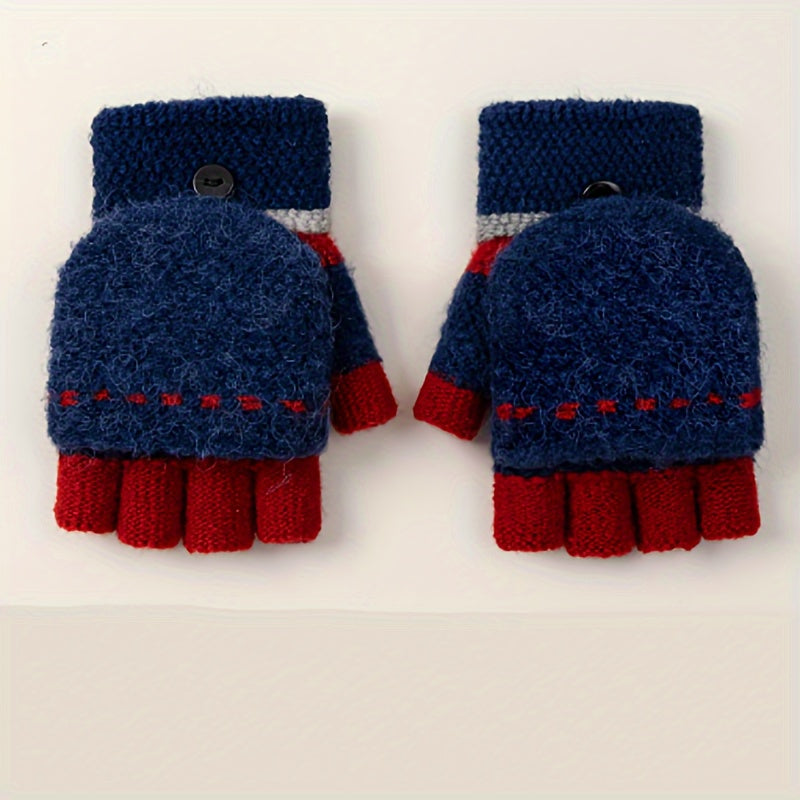 Half Finger Knitted Gloves For Boys And Girls Winter Warm Keeping Gloves