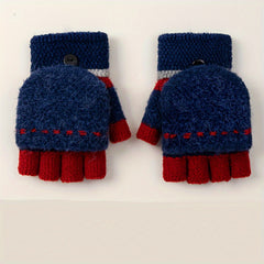 Half Finger Knitted Gloves For Boys And Girls Winter Warm Keeping Gloves