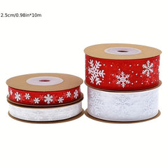 10 M Christmas Ribbon Craft Organza Ribbon Snowflake Red