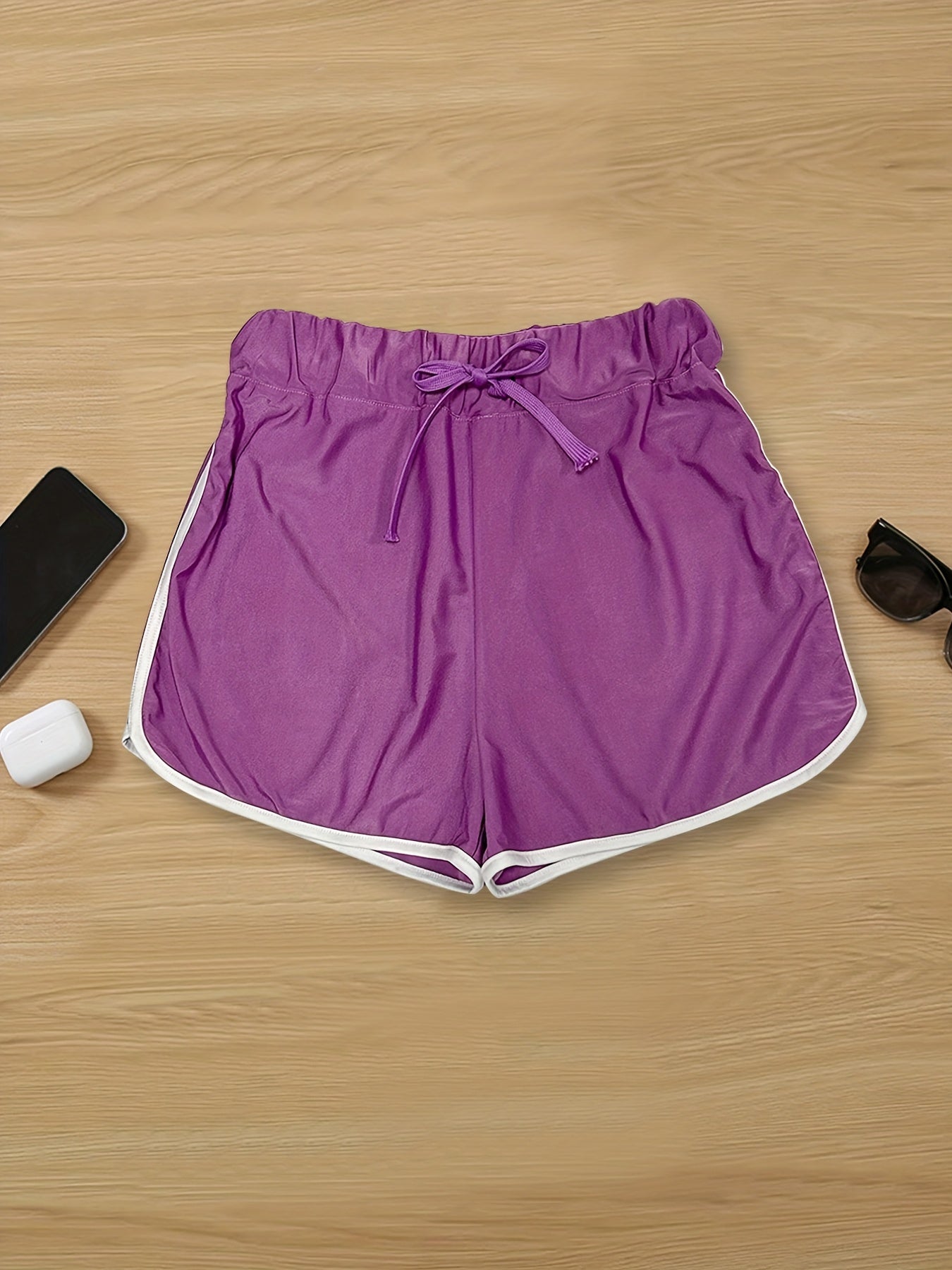 Drawstring Contrast Trim Shorts for Women