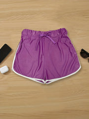 Drawstring Contrast Trim Shorts for Women