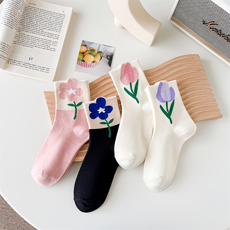 Women's Flowers Pattern Breathable Socks Tulip Candy Socks