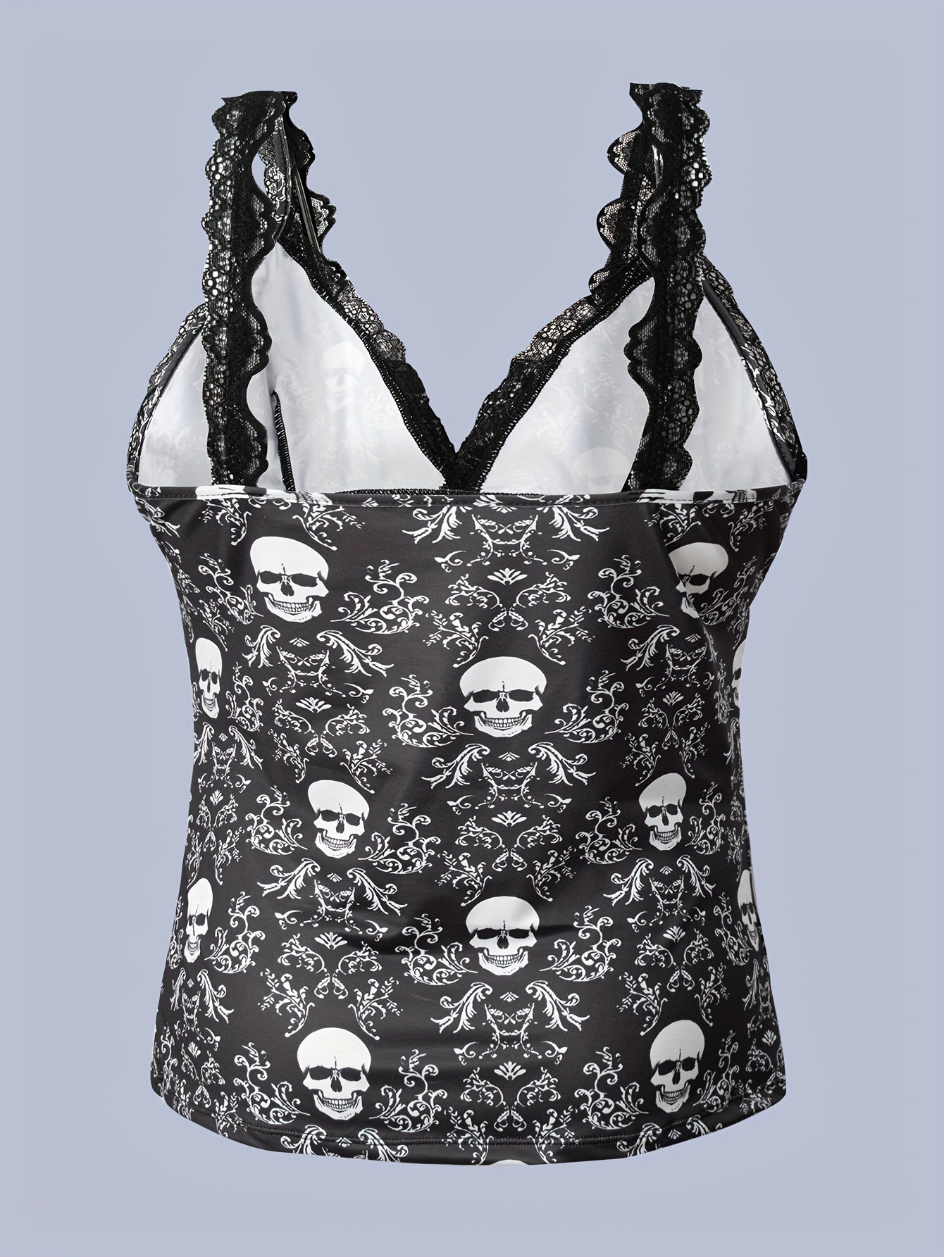 Skull Pattern Cami Top Lace V Neck Sleeveless Women's Lingerie