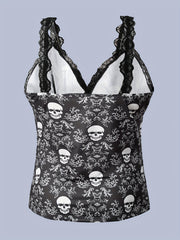 Skull Pattern Cami Top Lace V Neck Sleeveless Women's Lingerie