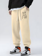 V sign Print Men's Sweatpants Casual Drawstring Jogger