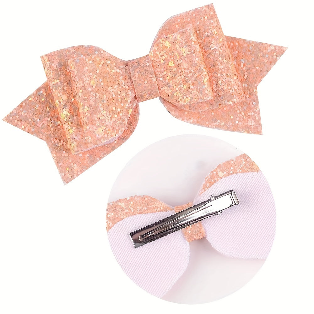 6pcs Glitter Bow Hair Clips for Baby Girls