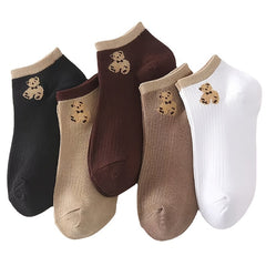Women's 5 Pairs Graphic Ribbed Ankle Socks, Breathable Knit