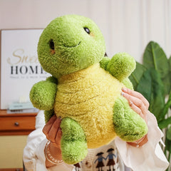 Soft Plush Turtle Stuffed Animal Toy Realistic Green Fuzzy Turtle with Yellow Be