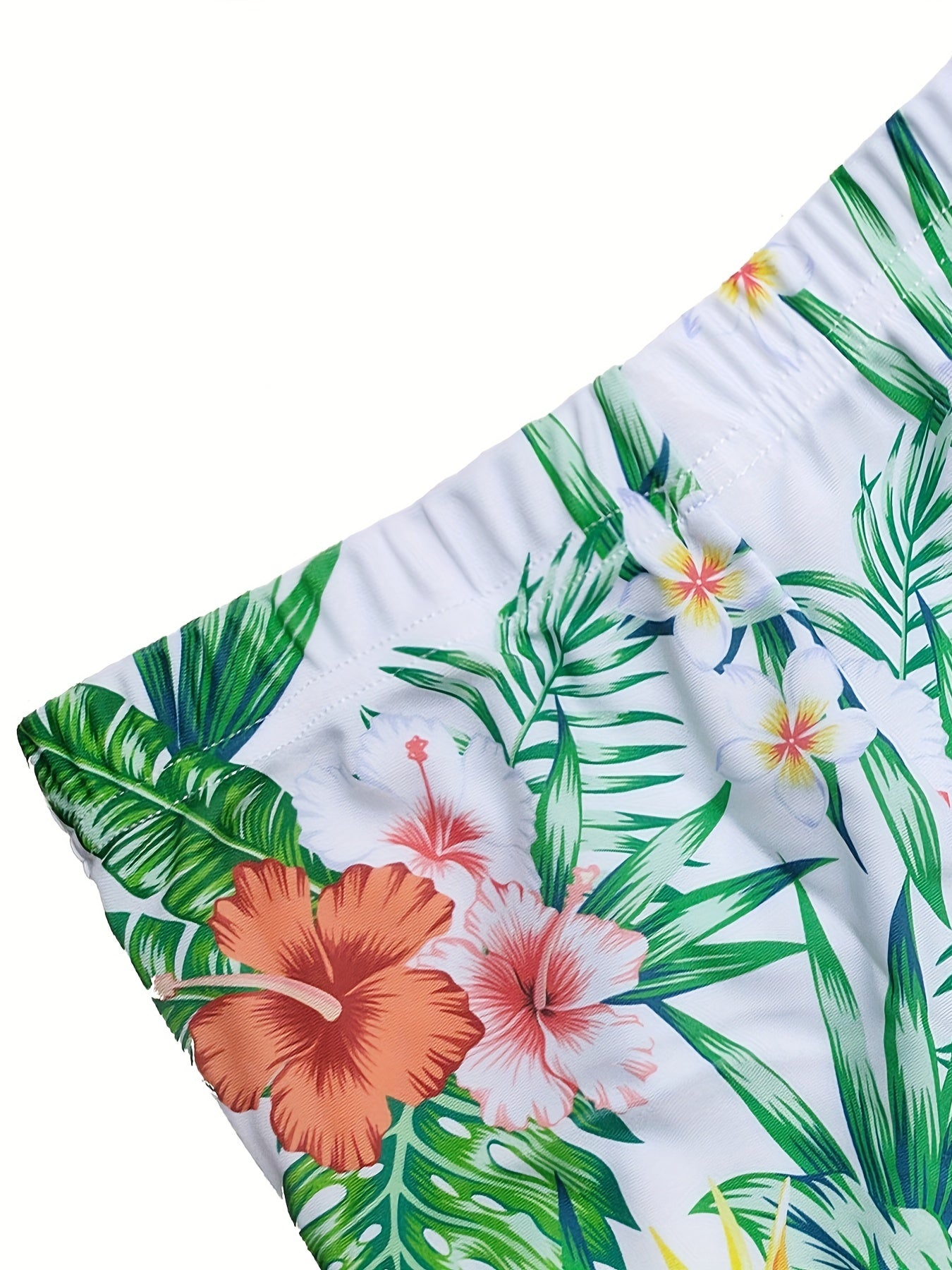 Boys Flower And Leaf Print Casual Swimming Trunks