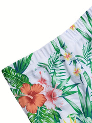 Boys Flower And Leaf Print Casual Swimming Trunks