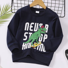 Dino Skater Print Boys Sweatshirt Crew Neck Top