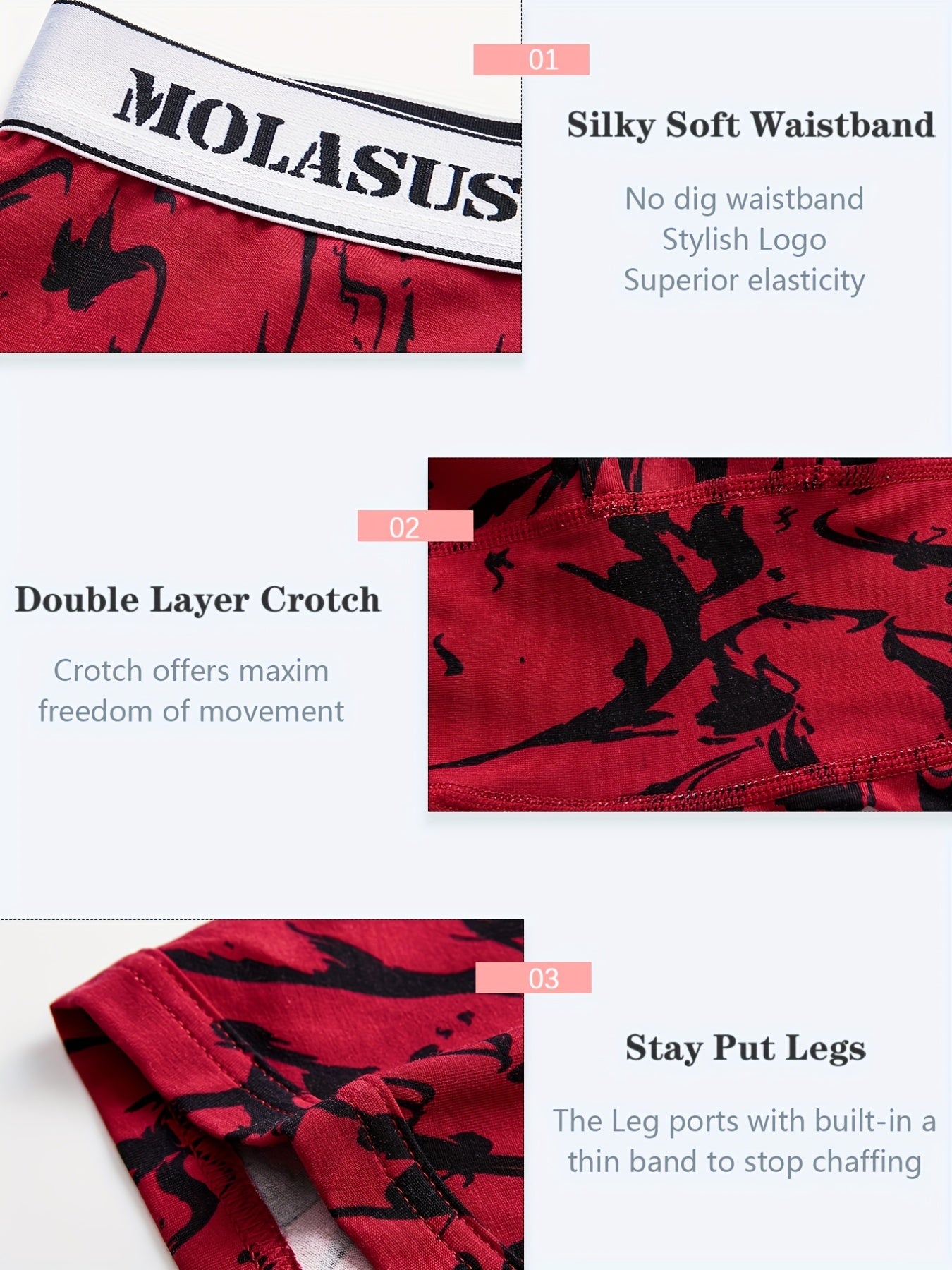 3pcs Random Print Boyshort Panties Soft & Comfortable Women's Lingerie