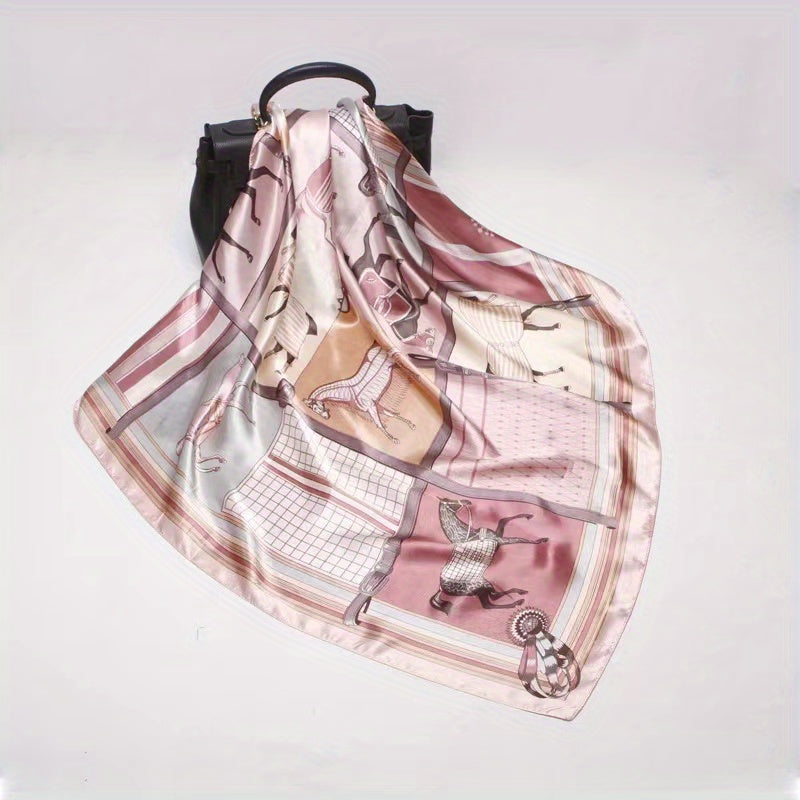 Horse Tassel Print Satin Silk Scarf Large Shawl